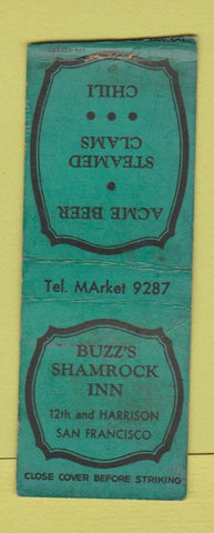 Matchbook Cover - Buzz's Shamrock Inn San Francisco CA WORN BOBTAIL