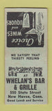 Matchbook Cover - Whelan's Bar Grille New Haven CT BOBTAIL