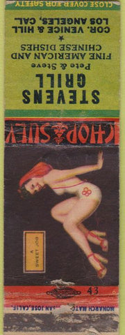 Matchbook Cover - Stevens Grill Los Angeles CA pinup POOR