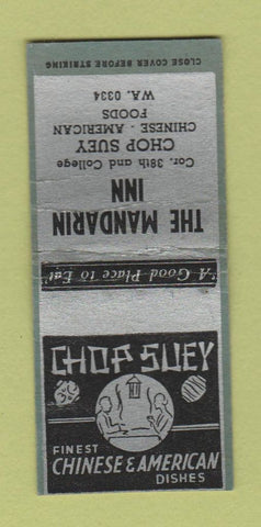 Matchbook Cover - Mandarin Inn Chinese Food BOBTAIL