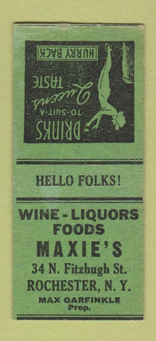 Matchbook Cover - Maxie's Restaurant Rochester NY girlie BOBTAIL