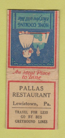 Matchbook Cover - Pallas Restaurant Lewiston PA  BOBTAIL