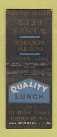 Matchbook Cover - Quality Lunch Pawtucket RI BOBTAIL