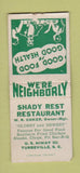 Matchbook Cover - Shady  Rest Restaurant Turbeville SC BOBTAIL