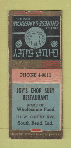 Matchbook Cover - Joy's Chop Suey Restaurant South Bend IN POOR BOBTAIL