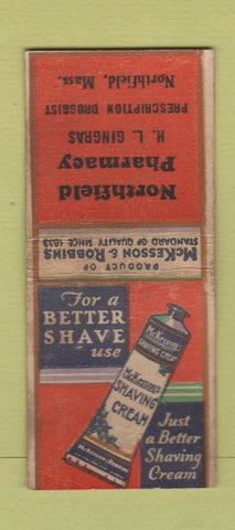 Matchbook Cover - Northfield Pharmacy MA McKesson's Shaving Cream WEAR BOBTAIL