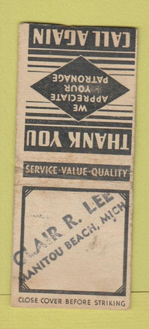 Matchbook Cover - Clair Lee Manitou Beach MI STAMPED WEAR BOBTAIL