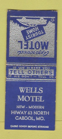 Matchbook Cover - Wells Motel Cabool MO BOBTAIL