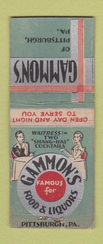 Matchbook Cover - Gammon's Restaurant Pittsburgh PA deco WEAR BOBTAIL