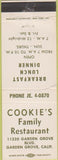 Matchbook Cover - Cookie's Family Restaurant Garden Grove CA