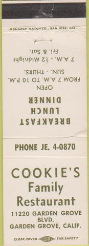 Matchbook Cover - Cookie's Family Restaurant Garden Grove CA