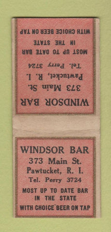 Matchbook Cover - Windsor Bar Pawtucket RI BOBTAIL