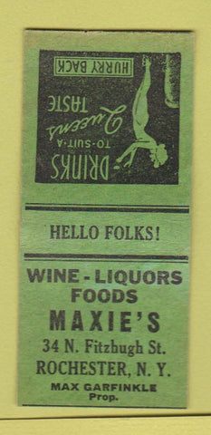 Matchbook Cover - MAxie's Restaurant Rochester NY girlie BOBTAIL