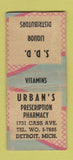 Matchbook Cover - Urban's Drug Detroit MI WORN BOBTAIL