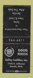 Matchbook Cover - Doug Rieck Coffey Cadillac Detroit MI WEAR BOBTAIL