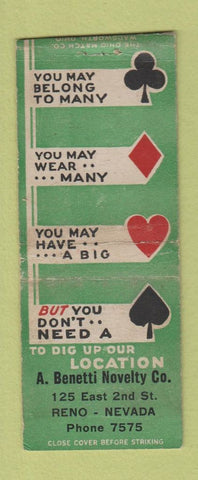 Matchbook Cover - A Benetti Novelty Reno NV BOBTAIL