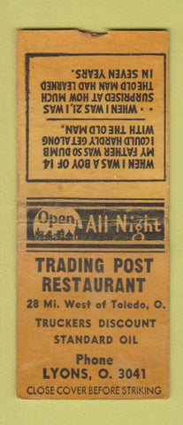 Matchbook Cover - Trading Post Restaurant Standard oil gas Lyons OH WORN BOBTAIL