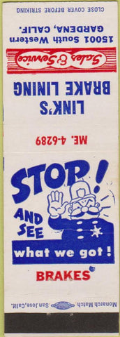 Matchbook Cover - Link's Brake Lining Gardena CA