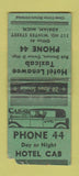 Matchbook Cover - Hotel Lenawee Taxi Cab Adrian MI low phone # WORN BOBTAIL