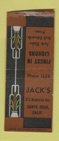 Matchbook Cover - Jack's Restaurant Santa Rosa CA BOBTAIL