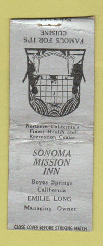 Matchbook Cover - Sonoma Mission Inn Boyes Springs CA WEAR BOBTAIL