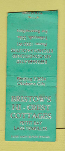 Matchbook Cover - Bristow's Hi Crest Cottages Tahlequah OK WEAR BOBTAIL