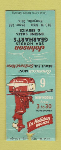 Matchbook Cover Johnson Boat Motors Gearhart's Henryetta OK low phone # BOBTAIL