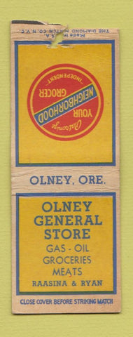 Matchbook Cover - Olney OR General Store oil gas grocery BOBTAIL
