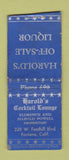 Matchbook Cover - Harold's Cocktail Lounge Fontana CA low phone # BOBTAIL