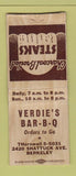 Matchbook Cover - Verdie's BBQ Berkeley CA BOBTAIL