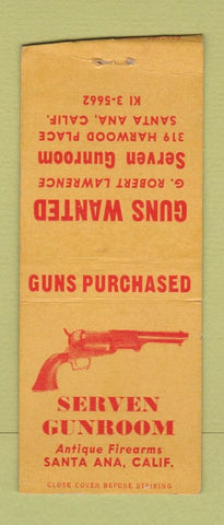 Matchbook Cover - Serven Guns Santa Ana CA antique firearms WEAR BOBTAIL