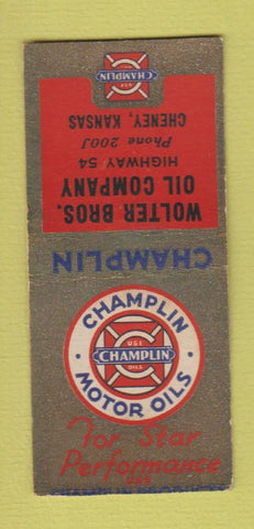 Matchbook Cover - Champlain Motor Oil Wolter Bros Cheney KS  BOBTAIL
