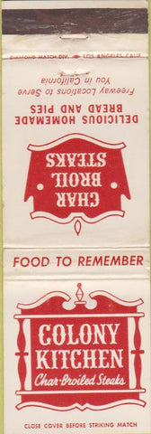 Matchbook Cover - Colony Kitchen CA Chain