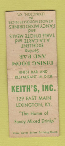 Matchbook Cover - Keith's Restaurant Lexington KY BOBTAIL