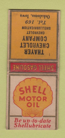 Matchbook Cover - Thayer Chevrolet Shell oil gas Oskaloosa IA BOBTAIL