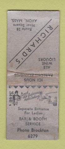 Matchbook Cover - Richard's Restaurant Avon MA WORN BOBTAIL