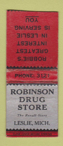 Matchbook Cover - Robinson Drug Store Leslie MI WEAR BOBTAIL