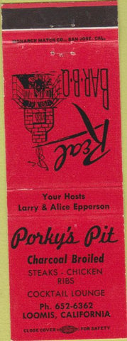 Matchbook Cover - Porky's Pit Loomis CA BBQ