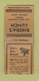 Matchbook Cover - Rhoda's Lunch Adrian MI POOR BOBTAIL