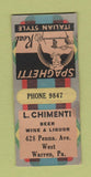 Matchbook Cover - L Chimenti Liquor Warren PA restaurant BOBTAIL