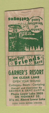 Matchbook Cover - Gardner's Resort  Clear Lake BOBTAIL