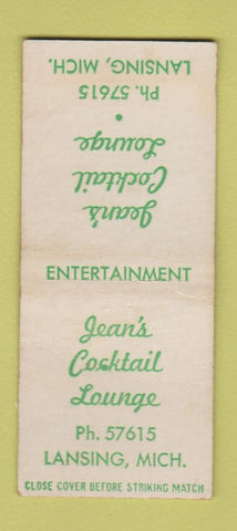 Matchbook Cover - Jean's Cocktail Lounge Lansing MI BOBTAIL