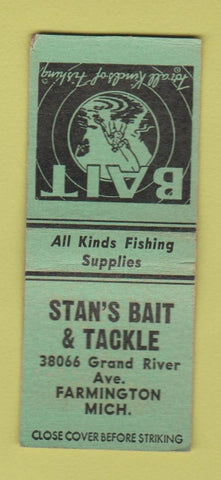 Matchbook Cover - Stan's Bait and Tackle Fishing Farmington MI BOBTAIL