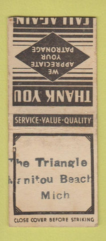 Matchbook Cover - The Triangle  Manitou Beach MI STAMPED BOBTAIL