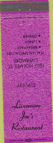 Matchbook Cover - Livermore Joe's Restaurant CA purple