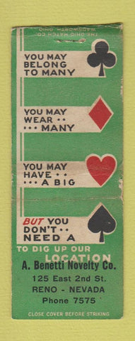 Matchbook Cover - A Benetti Novelty Reno NV BOBTAIL