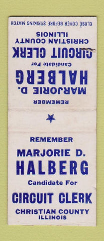 Matchbook Cover - Marjorie Halberg Circuit Clerk Christian County IL BOBTAIL