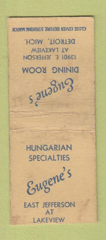 Matchbook Cover - Eugene's Dining Room Detroit MI Hungarian WORN BOBTAIL