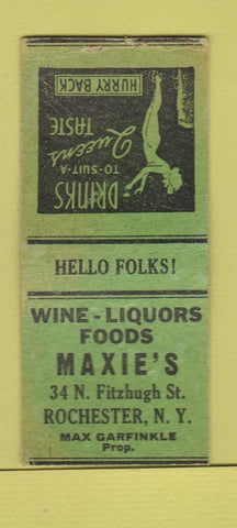 Matchbook Cover - Maxie's Restaurant Rochester NY girlie BOBTAIL