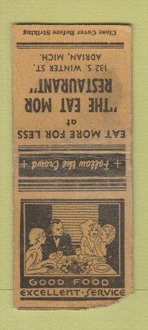 Matchbook Cover - Eat Mor Restaurant Adrian MI WORN BOBTAIL